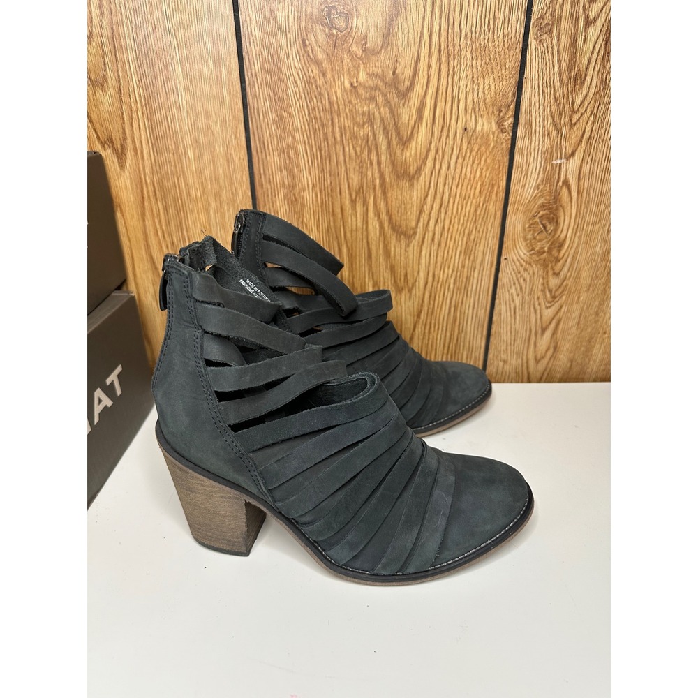 FreePeople Black Suede Leather Strappy Cutout Ankle Booties Block Heel - Size 39